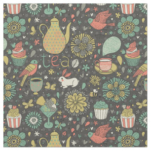Tasty bright Tea Card Fabric