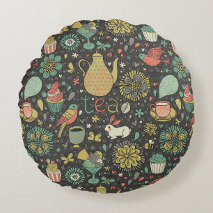 Tasty bright Tea Card Round Cushion