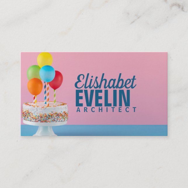 Tasty cake and colourful balloons business card (Front)