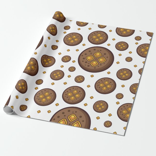 Tasty chocolate chip cookies seamless pattern wrapping paper (Unrolled)