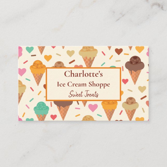 Tasty colourful ice cream pattern custom  business card (Front)
