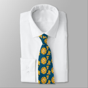 Tasty italian pizza pattern on teal blue tie