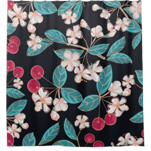 Tasty, juicy cherries. Seamless background from a  Shower Curtain