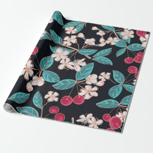 Tasty, juicy cherries. Seamless background from a Wrapping Paper