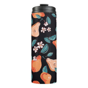 Tasty, juicy pears. Seamless pattern of fruits and Thermal Tumbler