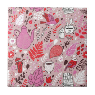Tasty pattern with birds and flowers ceramic tile