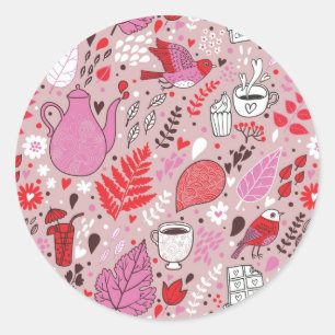 Tasty pattern with birds and flowers classic round sticker