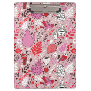 Tasty pattern with birds and flowers clipboard