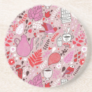 Tasty pattern with birds and flowers coaster