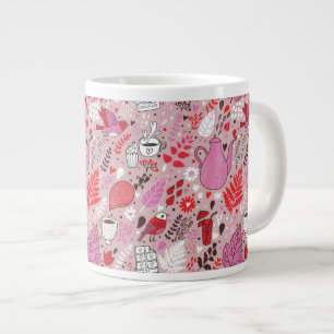 Tasty pattern with birds and flowers large coffee mug