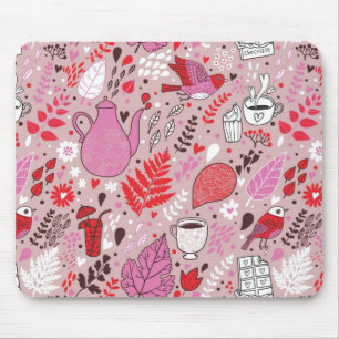 Tasty pattern with birds and flowers mouse pad
