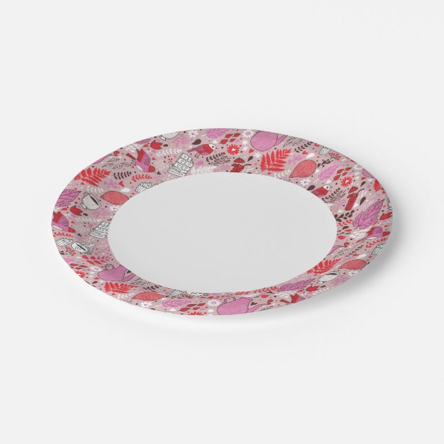Tasty pattern with birds and flowers paper plate (Angled)
