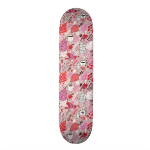 Tasty pattern with birds and flowers skateboard