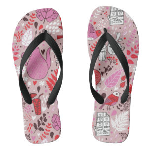 Tasty pattern with birds and flowers thongs