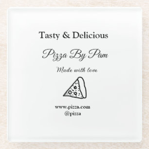 Tasty pizza restaurant cafe made with love add bsi glass coaster