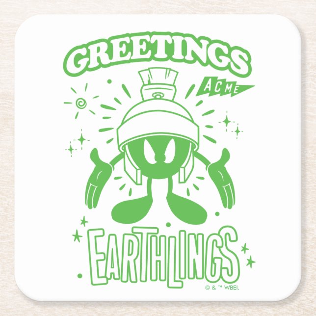 Tasty Retro MARVIN THE MARTIAN™ Square Paper Coaster (Front)