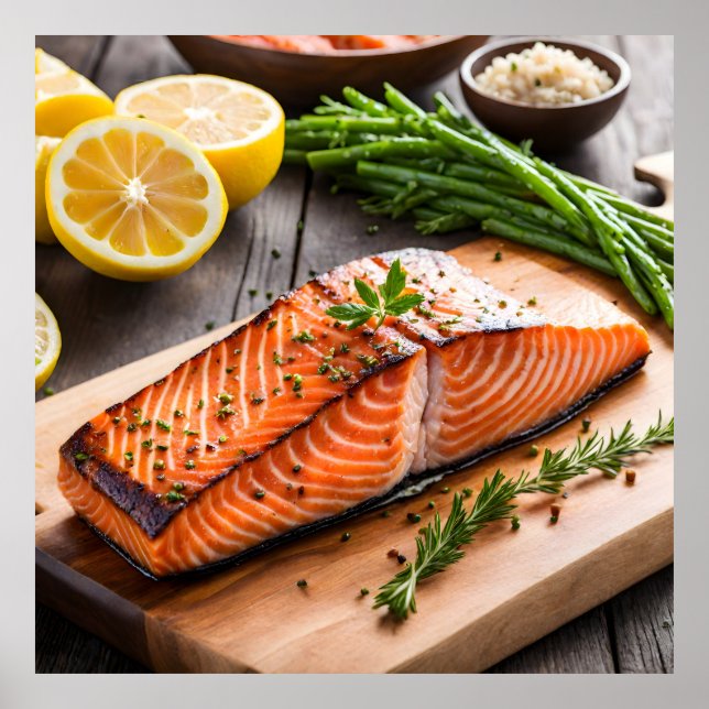 Tasty salmon steak poster (Front)