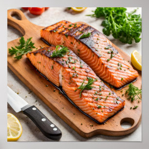 Tasty salmon steak poster