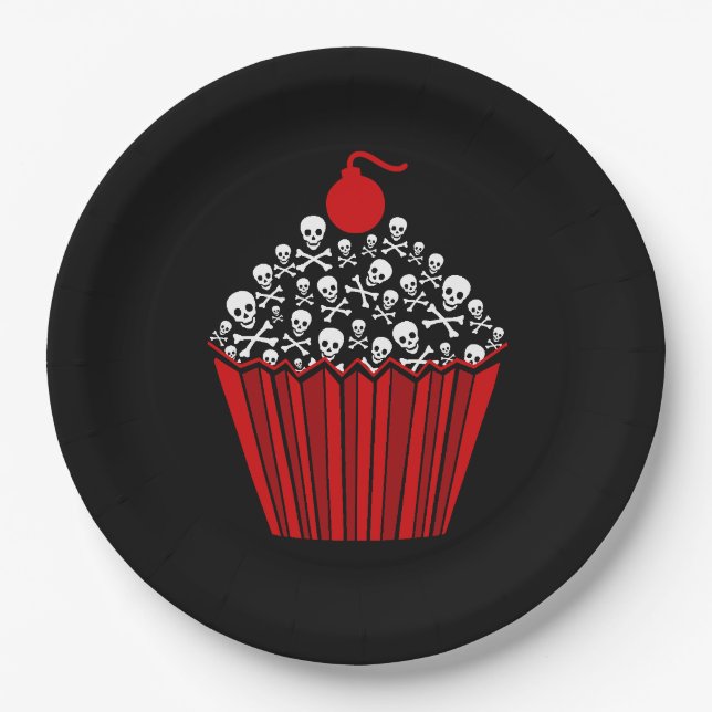 {{{ Tasty Skull Cupcake }}} Paper Plate (Front)