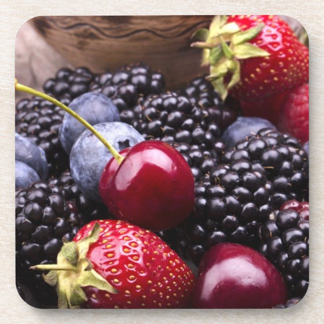 Tasty Summer Fruits On A Wooden Table Coaster (Front)