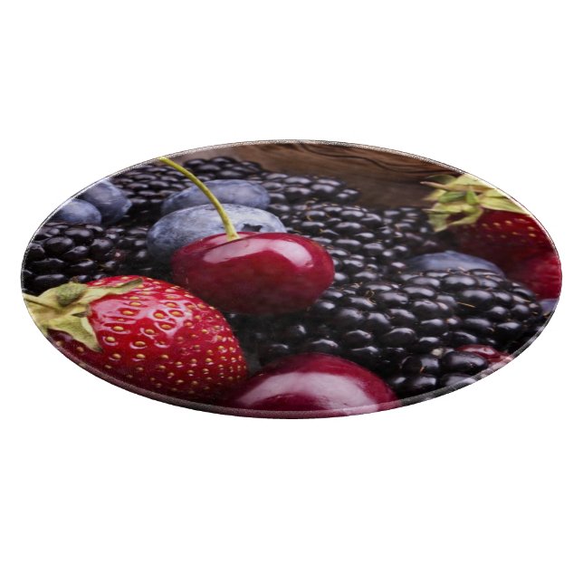 Tasty Summer Fruits On A Wooden Table Cutting Board (Corner)