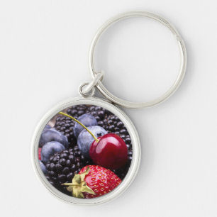 Tasty Summer Fruits On A Wooden Table Key Ring