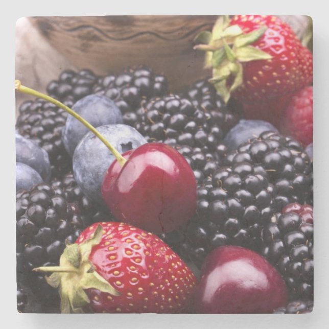 Tasty Summer Fruits On A Wooden Table Stone Coaster (Front)