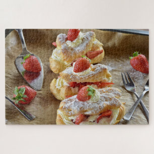 Tasty Sweet Strawberry Eclairs Pastry Food Summer Jigsaw Puzzle