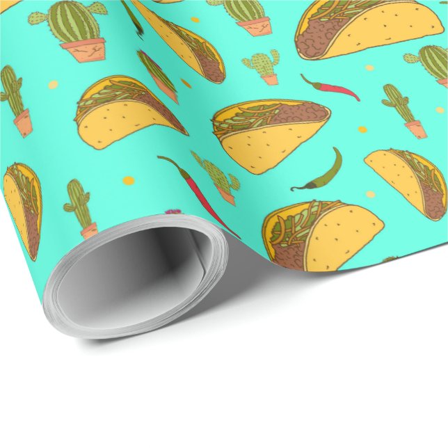 Tasty Tacos and Chilis Mexican Food Pattern Wrapping Paper (Roll Corner)