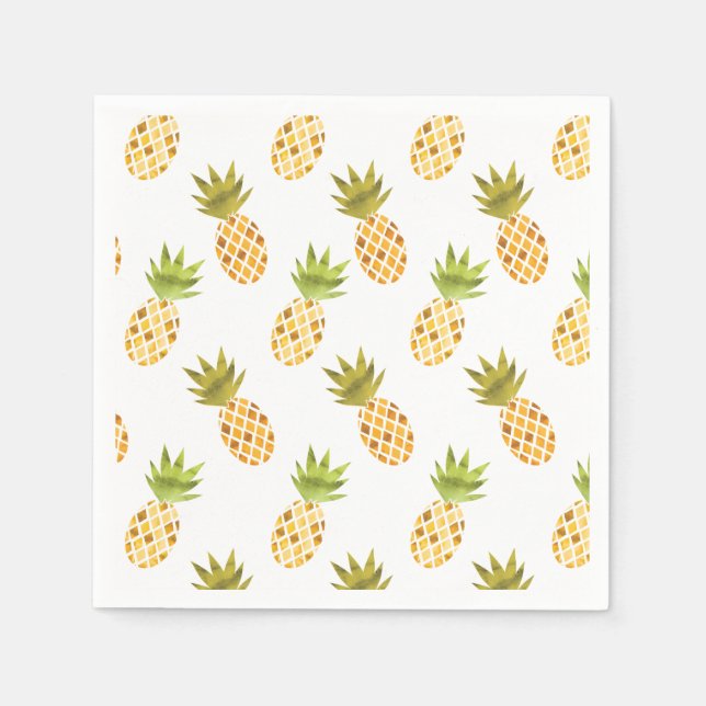 Tasty Tropical Watercolor Pineapple Pattern Napkin (Front)
