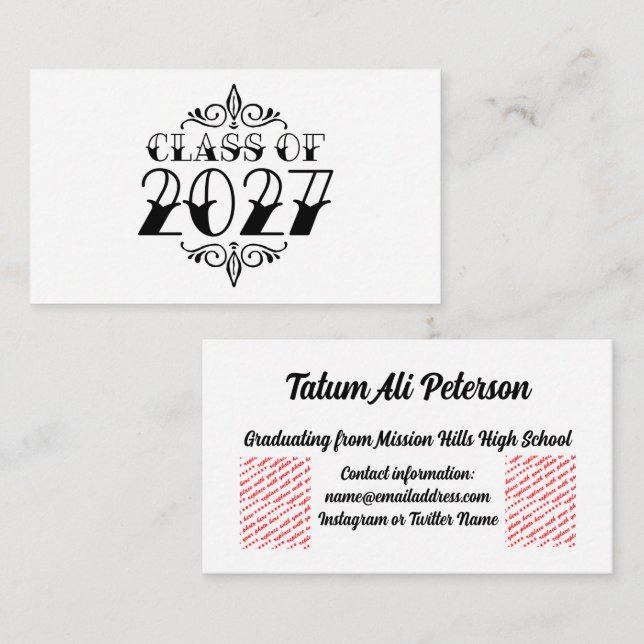 Tat-Style Class of 2027 Graduation Business Card (Front/Back)
