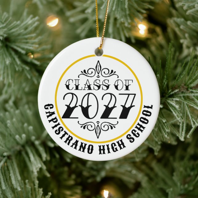 Tat-Style Gray Class of 2027 Photo Graduation Ceramic Ornament (Tree)