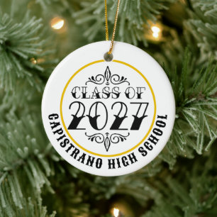 Tat-Style Grey Class of 2027 Photo Graduation Ceramic Ornament