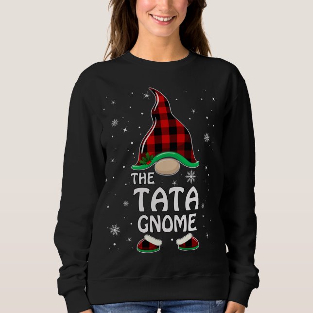 Tata Gnome Buffalo Plaid Matching Family Christmas Sweatshirt (Front)