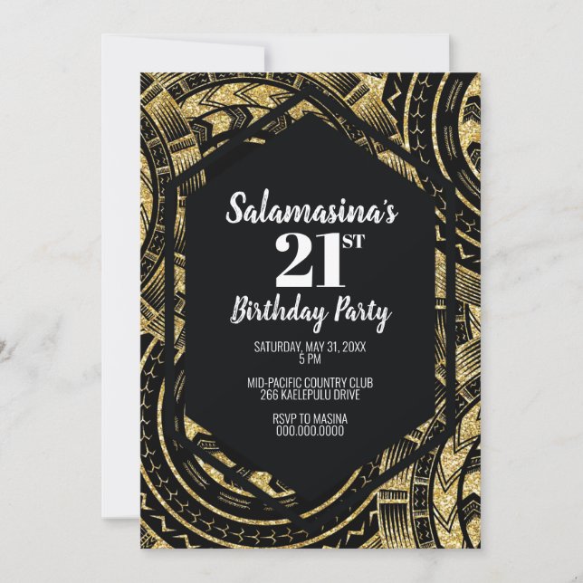 Tatau Black and Glitter Diamond Invitation (Front)