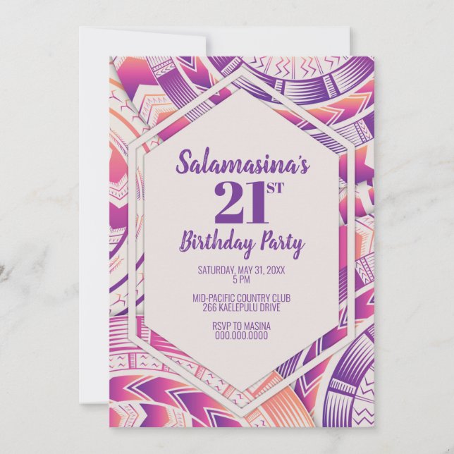 Tatau Pink, Orange & Purple Diamond Invitation (Front)