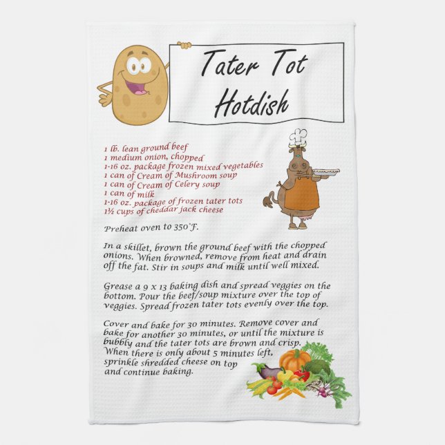 Tater Tot Hotdish Tea Towel (Vertical)