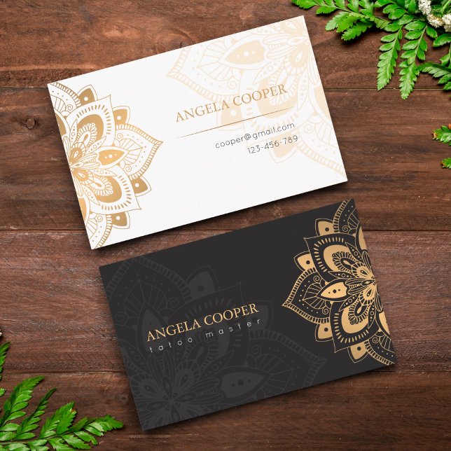 Tatoo Master Golden Floral Elegant Monogram Business Card (Creator Uploaded)