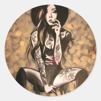 Tatooed Woman in Gold Classic Round Sticker