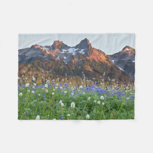 Tatoosh Range and Wildflowers | Mt. Rainier Fleece Blanket (Front (Horizontal))