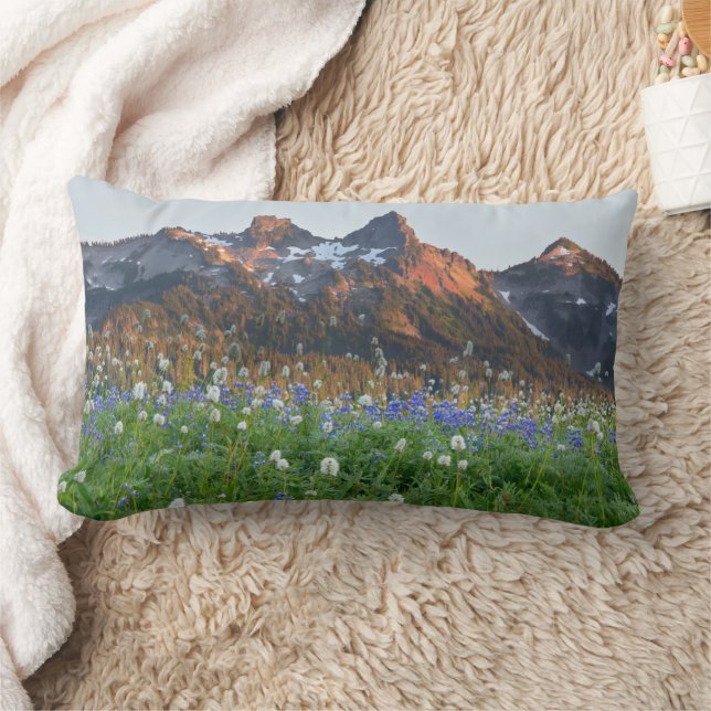 Tatoosh Range and Wildflowers | Mt. Rainier Lumbar Cushion (Blanket)