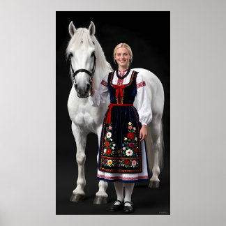 Tatra Folk Maiden and White Horse Poster