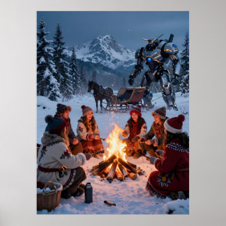 Tatra Winter Campfire Sleigh Scene Poster
