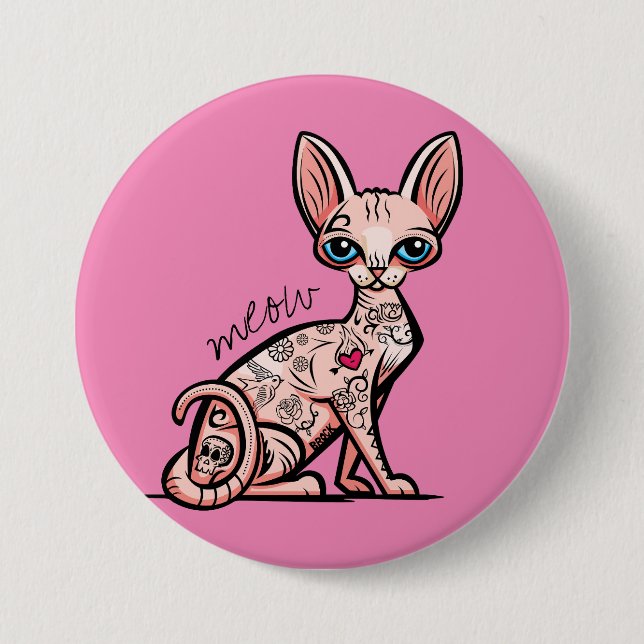 Tatted up Meow Cat button (Front)