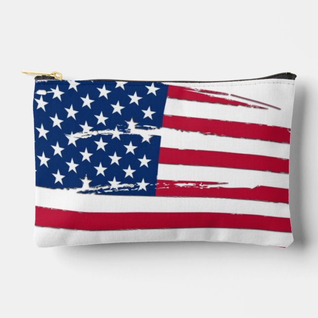 Tattered American Flag Accessory Pouch (Front)
