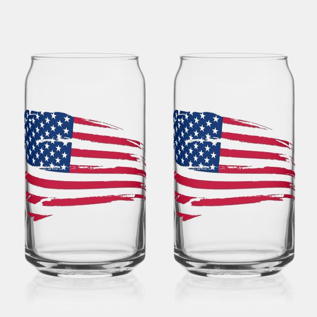 Tattered American Flag Can Glass (Front)