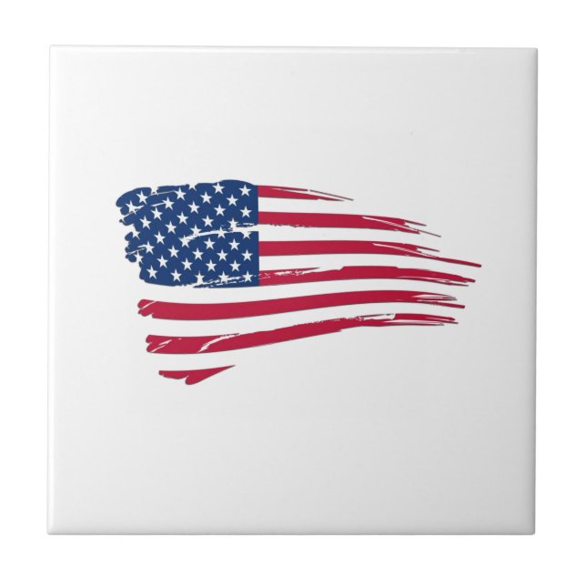 Tattered American Flag Ceramic Tile (Front)