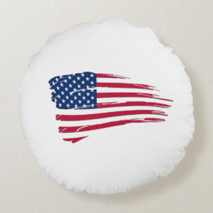 Tattered American Flag Round Cushion