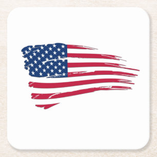 Tattered American Flag Square Paper Coaster