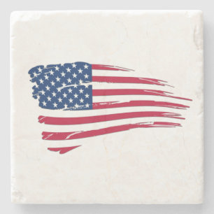Tattered American Flag Stone Coaster